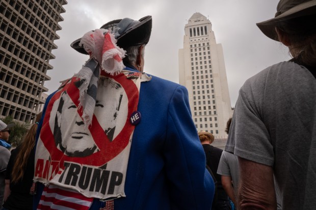 Thousands of No Kings protesters marched against the policies of...