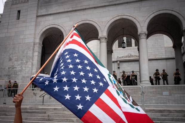 Thousands of No Kings protesters marched against the policies of...