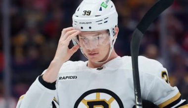 Morgan Geekie skating for the Boston Bruins