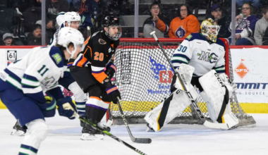 Ryan Bischel skating for the Maine Mariners