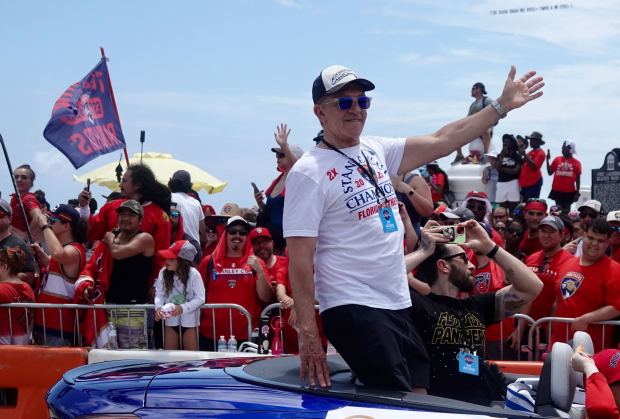 Fort Lauderdale Mayor Dean Trantalis waves to Panthers fans during...