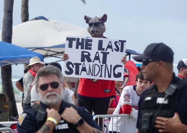 A fan shows his support for the Florida Panthers before...