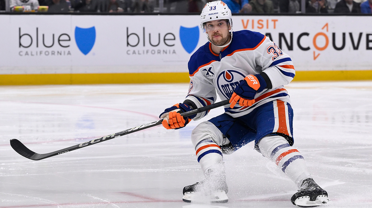 Edmonton Oilers left wing Viktor Arvidsson (33) during an NHL game against the Los Angeles Kings at Crypto.com Arena.