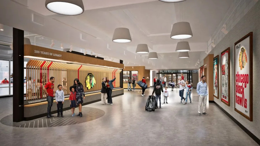A second digital rendering of Centennial Hall, a planned expansion at Fifth Third Arena. (Courtesy: Chicago Blackhawks)