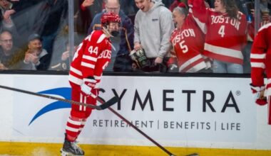 Cole Hutson had 48 points in 39 games on defense for BU this season. (Patrick Donnelly/NEHJ)
