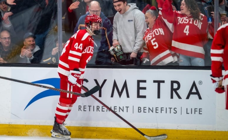 Cole Hutson had 48 points in 39 games on defense for BU this season. (Patrick Donnelly/NEHJ)