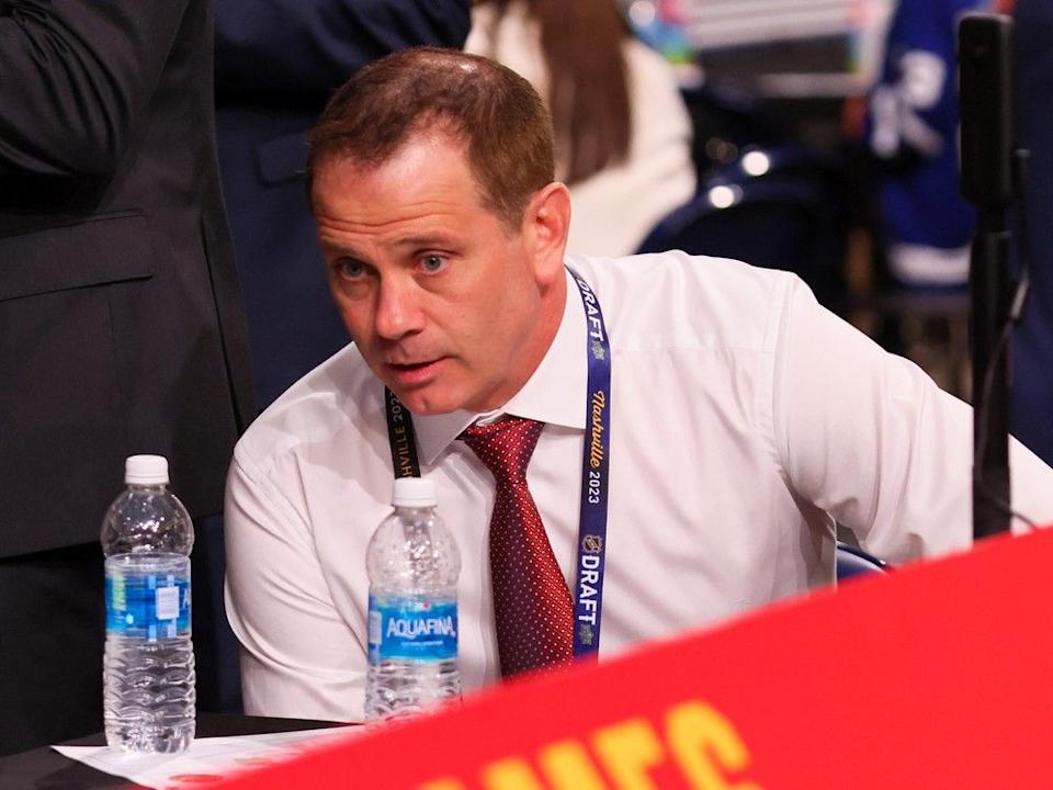  Flames GM Craig Conroy is seen prior to Round 1 of the 2023 Upper Deck NHL Draft at Bridgestone Arena in this photo from June 28, 2023, in Nashville.