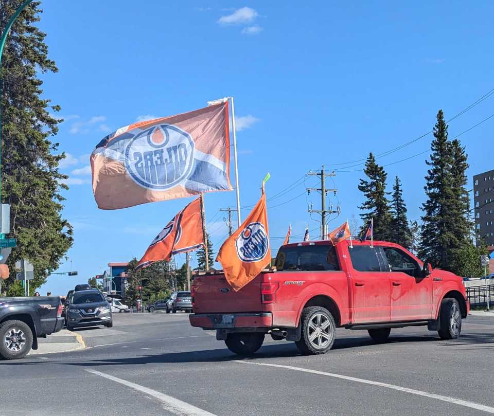 An understated declaration of love for Edmonton on a Yellowknife truck. Sarah Pruys/Cabin Radio
