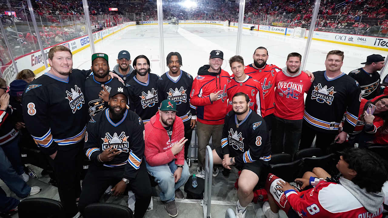 Jayden Daniels hypes up fans during Capitals-Canadiens game