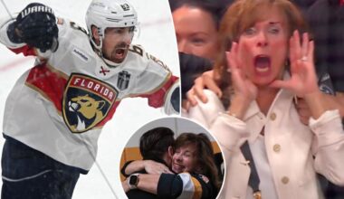 Brad Marchand's mom goes nuts after his Game 2 heroics as Panthers star offers cheeky response