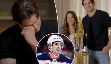 Johnny Gaudreau's wife surprises Sean Monahan with NHL award
