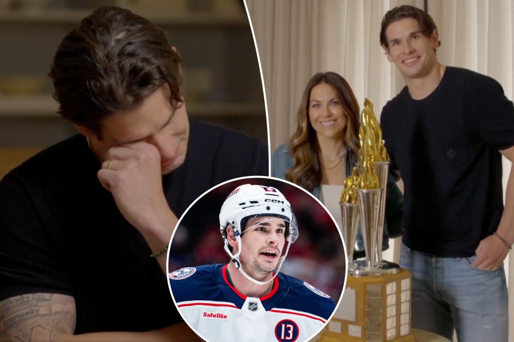 Johnny Gaudreau's wife surprises Sean Monahan with NHL award