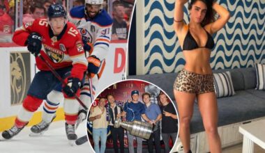 Panthers shoot Anton Lundell's shot with model in Stanley Cup celebrations