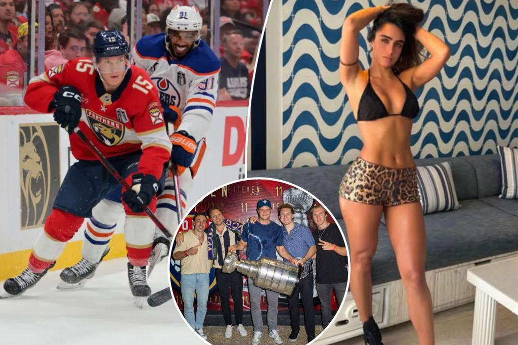 Panthers shoot Anton Lundell's shot with model in Stanley Cup celebrations