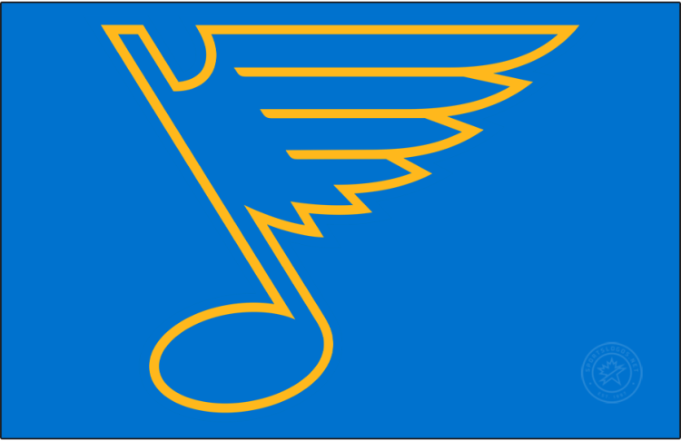 St. Louis Blues Logo Jersey Logo (2025/26-Pres) - The St. Louis Blues home jersey logo introduced for the 2025-26 season continued to use the team's classic Blue Note design. The shade of blue was lightened considerably from the previous version, and the colour scheme was simplified. The logo remained a blue musical note with yellow trim, the bottom part of the note was made smaller, and now points diagonally. Placed on the front of the Blues home blue jersey. SportsLogos.Net