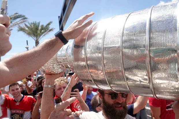 Florida Panthers fans celebrate as they head to the Atlantic...