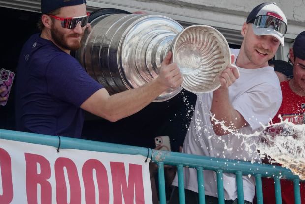 Florida Panthers Matthew Tkachuk and Sam Bennett as they celebrate...