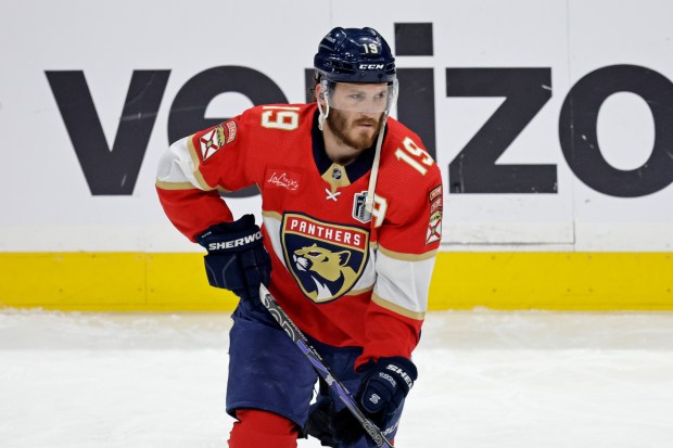 Florida Panthers left wing Matthew Tkachuk warms up before Game...