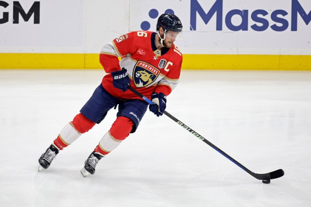 Florida Panthers center Aleksander Barkov warms up before Game 7...