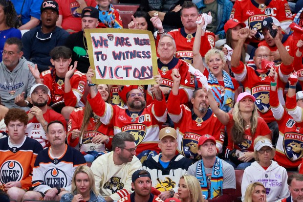 Fans cheer as the Florida Panthers take on the Edmonton...
