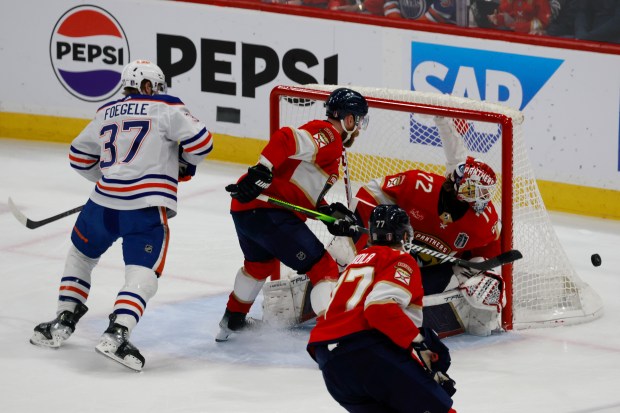 Florida Panthers goaltender Sergei Bobrovsky (72) blocks a goal against...