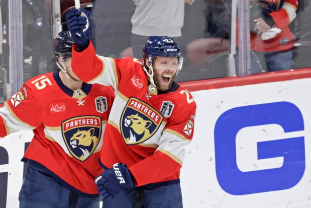 Florida Panthers center Carter Verhaeghe signed an eight-year contract extension...