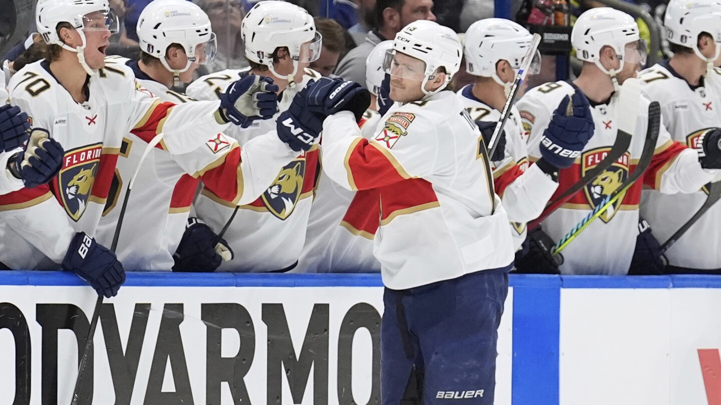 Tkachuk stars in his return by scoring twice as the Panthers top Lightning 6-2 in series opener