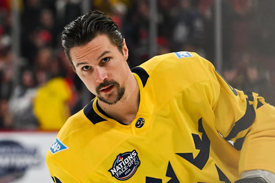 Pittsburgh Penguins defenseman Erik Karlsson (65) at the 4 Nations Face-Off with Team Sweden.David Kirouac-Imagn Images