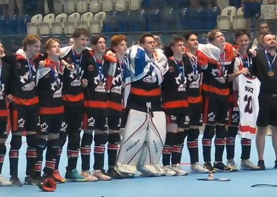 The Canadian men's under-20 ball hockey team, led by St. John's resident Andy Knight, won gold Sunday at the world championships in Slovakia. (ISBHF/YouTube - image credit)