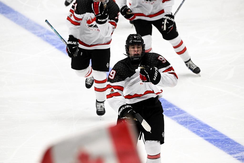 Gavin McKenna had a hat trick and added an assist as Canada rallied past the United States 6-4 on Sunday to win gold at the under-18 men's world hockey championship. McKenna celebrates his 3-3 equalizer on power play during the 2024 IIHF ice hockey U18 world championships final match between the United States and Canada in Espoo, Finland, Sunday, May 5, 2024.