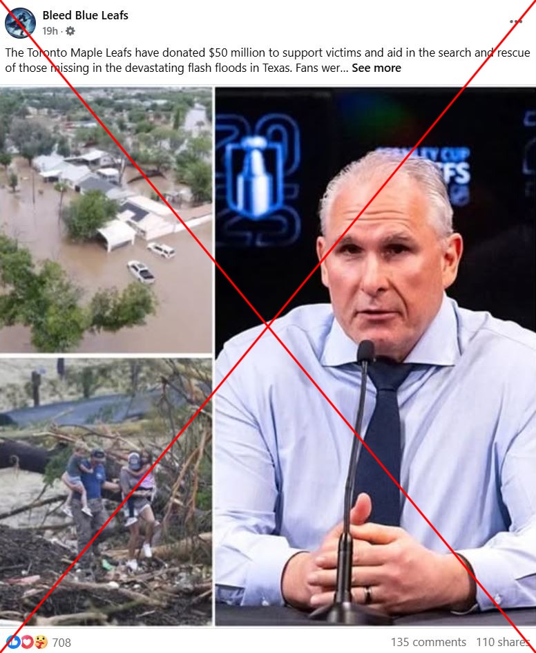 Screenshot of a Facebook post taken July 7, 2025