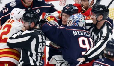 Flames lose 5-2 to Blue Jackets in fight-filled game
