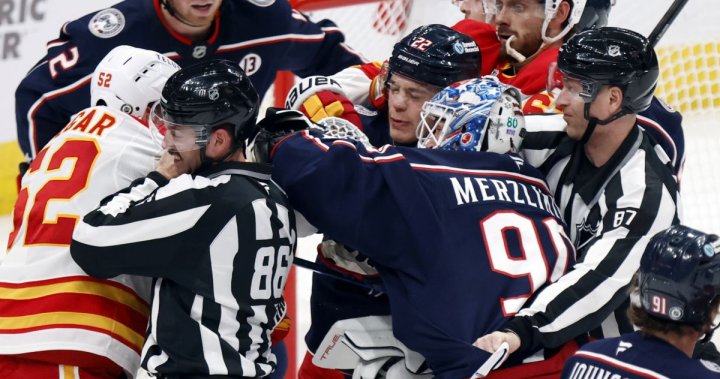 Flames lose 5-2 to Blue Jackets in fight-filled game