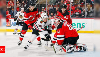 Chicago Blackhawks come up short against New Jersey Devils as Anders Sorensen defends remaining calm on disputed no-call to Connor Bedard | NHL News