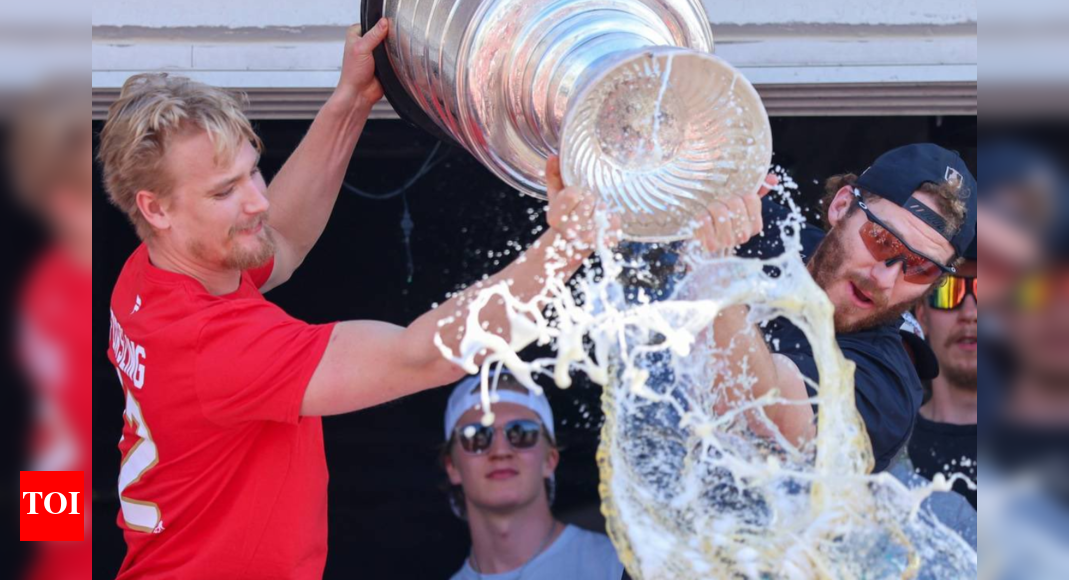 Aaron Ekblad, Seth Jones, and Gustav Forsling celebrate the Stanley Cup moment at the Coldplay Show | NHL News