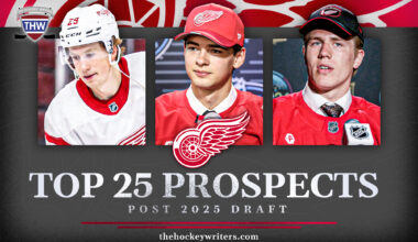 Detroit Red Wings Top-25 Prospects: Post 2025 Draft Nate Danielson, Michael Brandsegg-Nygard and Carter Bear.