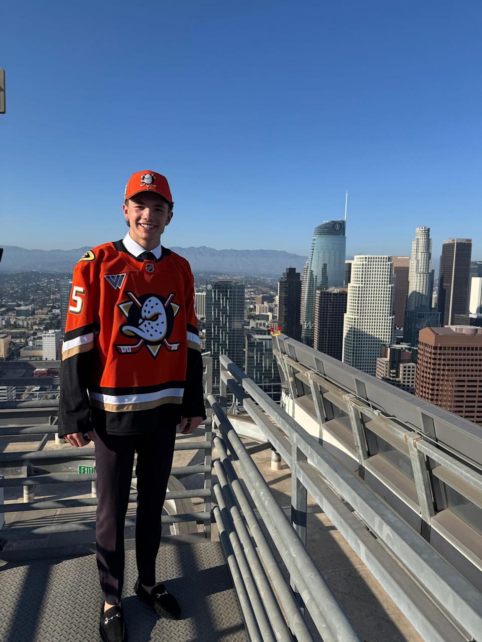 Roger McQueen was flown from the top of the Ritz-Carlton hotel in Los Angeles to Disneyland after being picked by the Anaheim Ducks tenth overall at the 2025 NHL Draft.