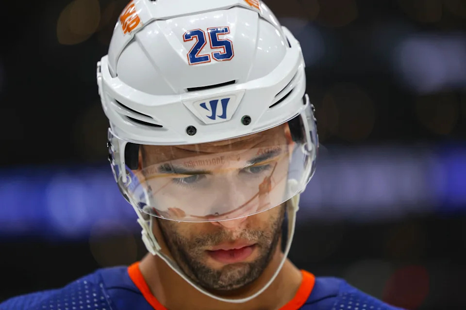 Edmonton Oilers defenseman Darnell Nurse (25) looks on during a postseason game.Yannick Peterhans-Imagn Images