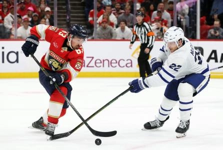 Florida Panthers forward Brad Marchand attempting to get past Toronto Maple Leafs defenseman Jake McCabe. Florida Panthers forward Brad Marchand attempting to get past Toronto Maple Leafs defenseman Jake McCabe.
