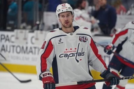 Mar 15, 2025; San Jose, California, USA; Washington Capitals left wing Andrew Mangiapane (88) takes the ice for warmups against the San Jose Sharks at SAP Center at San Jose. Mandatory Credit: David Gonzales-Imagn Images Mar 15, 2025; San Jose, California, USA; Washington Capitals left wing Andrew Mangiapane (88) takes the ice for warmups against the San Jose Sharks at SAP Center at San Jose. Mandatory Credit: David Gonzales-Imagn Images