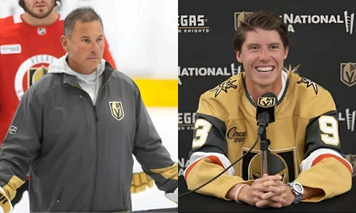 Mitch Marner and Bruce Cassidy of the Vegas Golden Knights Mitch Marner and Bruce Cassidy of the Vegas Golden Knights