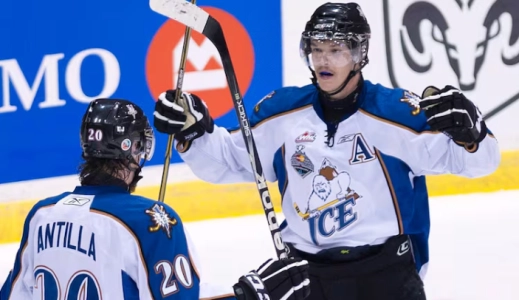 Players of the Kootenay Ice of the WHL celebrate a goal