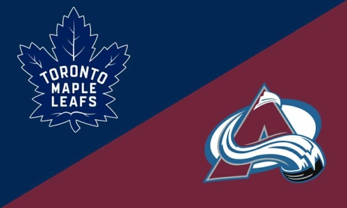 A side by side image of the Toronto Maple Leafs (left) and Colorado Avalanche (right) team logos.