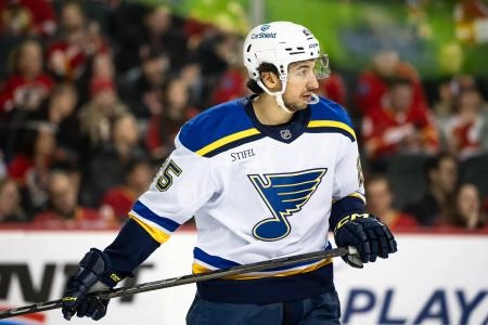 Dec 5, 2024; Calgary, Alberta, CAN; St. Louis Blues center Jordan Kyrou (25) looks on against the Calgary Flames during the first period at Scotiabank Saddledome. Mandatory Credit: Brett Holmes-Imagn Images Dec 5, 2024; Calgary, Alberta, CAN; St. Louis Blues center Jordan Kyrou (25) looks on against the Calgary Flames during the first period at Scotiabank Saddledome. Mandatory Credit: Brett Holmes-Imagn Images