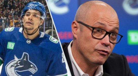 Vancouver Canucks general manager Patrik Allvin and forward Dakota Joshua. Vancouver Canucks general manager Patrik Allvin and forward Dakota Joshua.