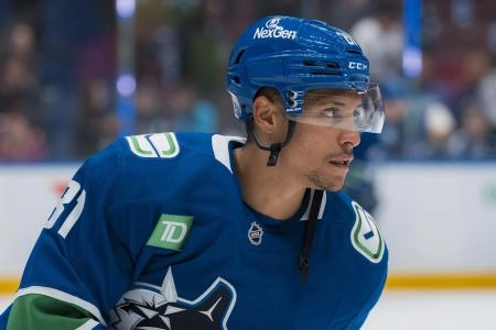 Mar 18, 2025; Vancouver, British Columbia, CAN; Vancouver Canucks forward Dakota Joshua (81) skates during warm up prior to a game against the Winnipeg Jets at Rogers Arena