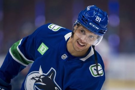 Nov 14, 2024; Vancouver, British Columbia, CAN; Vancouver Canucks forward Dakota Joshua (81) makes his season debut after cancer recovery during warm up prior to a game against the New York Islanders at Rogers Arena