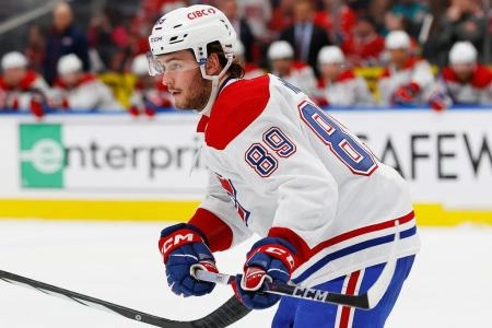 Mar 16, 2024; Edmonton, Alberta, CAN; Montreal Canadiens forward Joshua Roy (89) follows the play against the Edmonton Oilers at Rogers Place. Mandatory Credit: Perry Nelson-Imagn Images