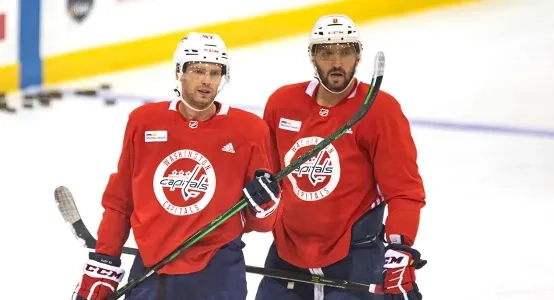 Alex Ovechkin and Evgeny Kuznetsov with the Washington Capitals.