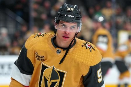 Grigori Denisenko with the Vegas Golden Knights. Grigori Denisenko with the Vegas Golden Knights.